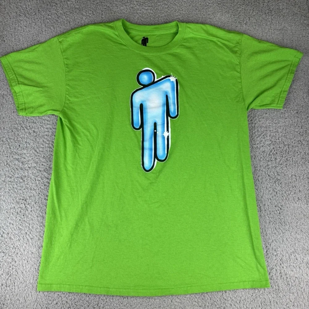 Billie Eilish XL T-Shirt Large Green Blue Logo Music Concert Classic Sparkle
